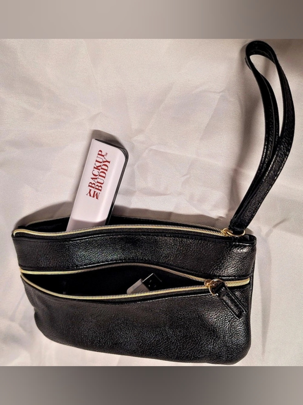 Safe Keeper RFID wristlet bundled with the My Backup Buddy power bank